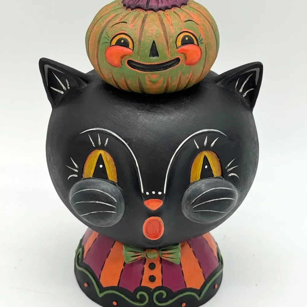 Bethany Lowe Johanna Parker Black Jack & Kinny Green Stack Cat Pumpkin Halloween